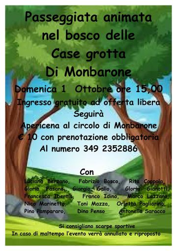 Alla scoperta del bosco delle 'Case Grotta': appuntamento il 1° ottobre a Mombarone Alla scoperta del bosco delle 'Case Grotta': appuntamento il 1° ottobre a Mombarone