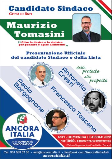 Sesto aspirante al Comune di Asti. Domenica si presenta Maurizio Tomasini per 'Ancora Italia Sesto aspirante al Comune di Asti. Domenica si presenta Maurizio Tomasini per 'Ancora Italia