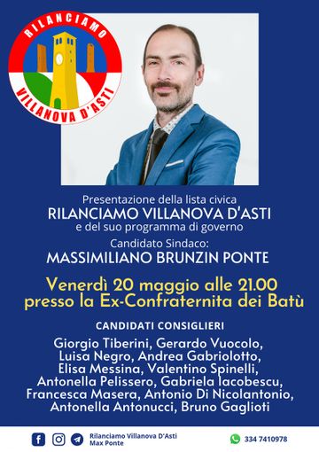 Venerdì la presentazione della lista civica "Rilanciamo Villanova d'Asti" Venerdì la presentazione della lista civica "Rilanciamo Villanova d'Asti"
