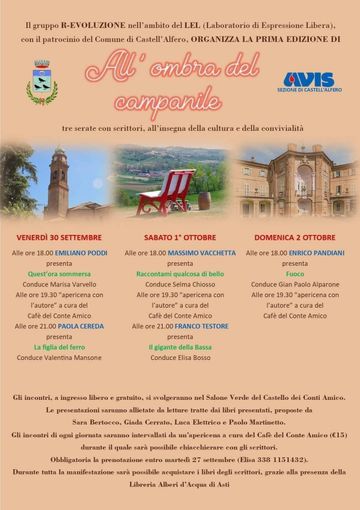 A Castell'Alfero tutto pronto per la prima edizione della rassegna letteraria “All’ombra del campanile”