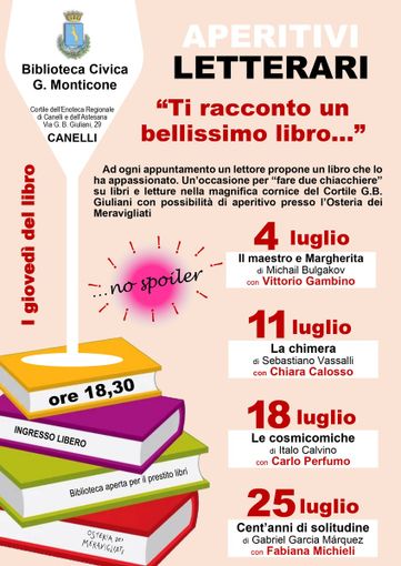 Dal 4 luglio gli aperitivi alla Biblioteca Monticone di Canelli