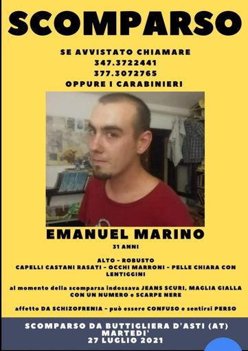 Quasi una settimana fa spariva da Buttigliera Emanuel Marino. Le ricerche ancora senza esito Quasi una settimana fa spariva da Buttigliera Emanuel Marino. Le ricerche ancora senza esito