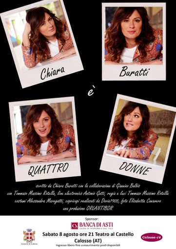 A Calosso, "Quattro donne" con Chiara Buratti, sabato otto agosto alle 21 A Calosso, "Quattro donne" con Chiara Buratti, sabato otto agosto alle 21
