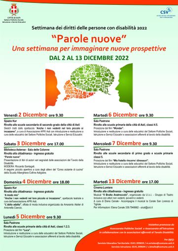 Ad Asti la Settimana dei diritti delle persone con disabilità, dal 2 al 13 dicembre