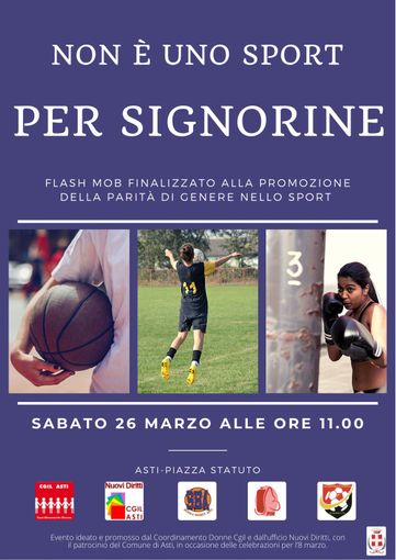 Sport e parità di genere: sabato 26 marzo un flash mob in piazza Statuto Sport e parità di genere: sabato 26 marzo un flash mob in piazza Statuto