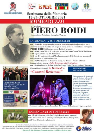 Dal 17 al 24 ottobre a Mombaruzzo la &quot;Settimana della Memoria - Piero Boidi&quot;