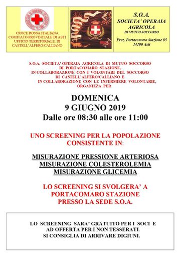 Screening sanitario a Portacomaro Stazione con la S.O.A.