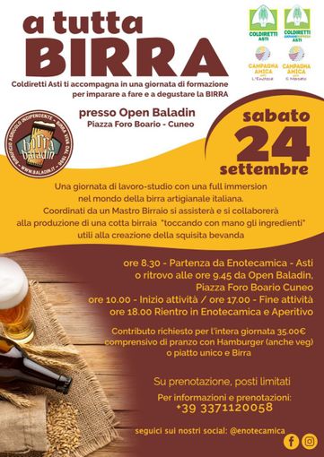 Il 24 settembre Coldiretti Asti proporrà una giornata di formazione sulla birra, alla Baladin di Cuneo