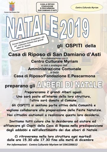 San Damiano: la Casa di Riposo cerca volontari per realizzare due alberi di Natale San Damiano: la Casa di Riposo cerca volontari per realizzare due alberi di Natale