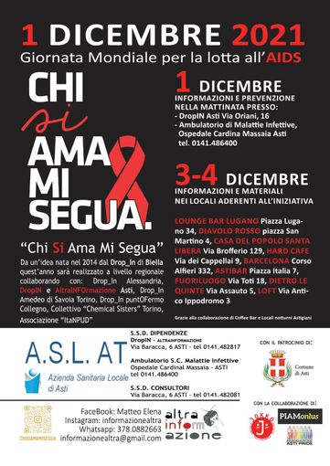 Oggi, Giornata Mondiale per la lotta all'Aids, anche ad Asti 'Chi si ama mi segua'