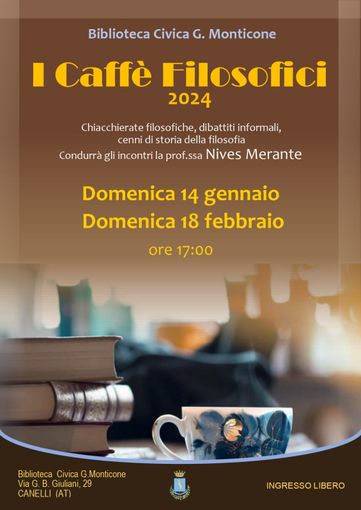 Tornano i Caffè Filosofici alla Biblioteca Monticone Tornano i Caffè Filosofici alla Biblioteca Monticone