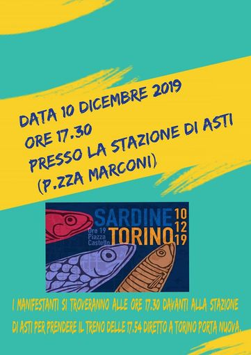 Anche le “sardine” astigiane parteciperanno al flash mob in piazza Castello Anche le “sardine” astigiane parteciperanno al flash mob in piazza Castello