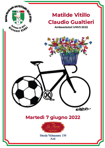 Martedì 7 giugno la conviviale di primavera dei Veterani dello sport di Asti Martedì 7 giugno la conviviale di primavera dei Veterani dello sport di Asti