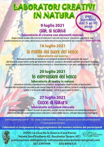 Locandina laboratori nella natura a Rocchetta Tanaro Locandina laboratori nella natura a Rocchetta Tanaro