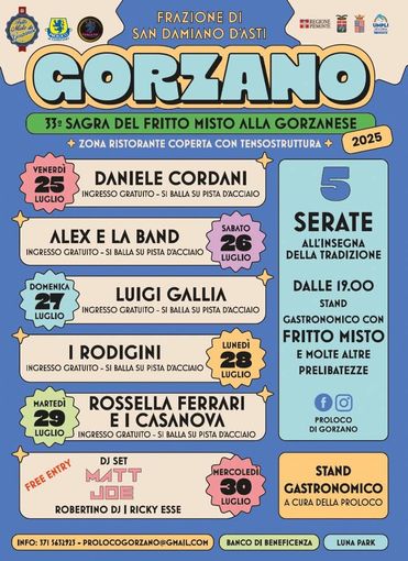 Gorzano si prepara alla 33ª Sagra del Fritto Misto: sette giorni di festa tra gusto, musica e tradizione