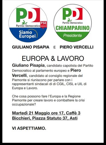 L'agenda elettorale di Piero Vercelli (PD): incontro con Giuliano Pisapia