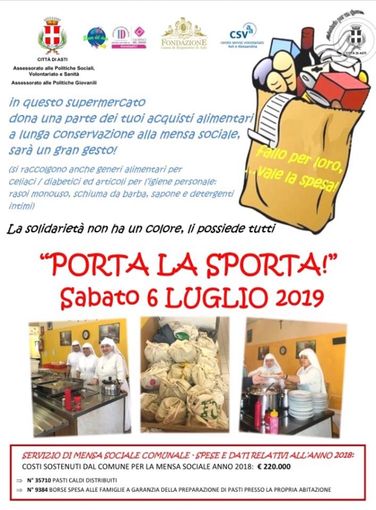 Sabato 6 luglio si rinnoverà l’appuntamento solidale con “Porta la sporta” Sabato 6 luglio si rinnoverà l’appuntamento solidale con “Porta la sporta”