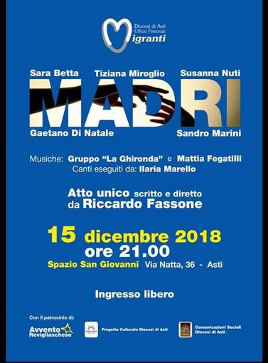 Questa sera Donne e Madri, in uno spettacolo allo Spazio San Giovanni di Asti, il vangelo si mescola alla laicità dei nostri giorni