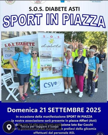 Sport in piazza: l'associazione Sos diabete Asti in campo per la prevenzione