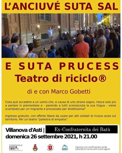 La locandina dello spettacolo in programma domenica a Villanova d'Asti