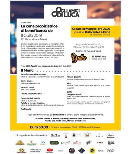 A cena con il Gulla per il futuro delle scuole astigiane, con una ricca lotteria A cena con il Gulla per il futuro delle scuole astigiane, con una ricca lotteria