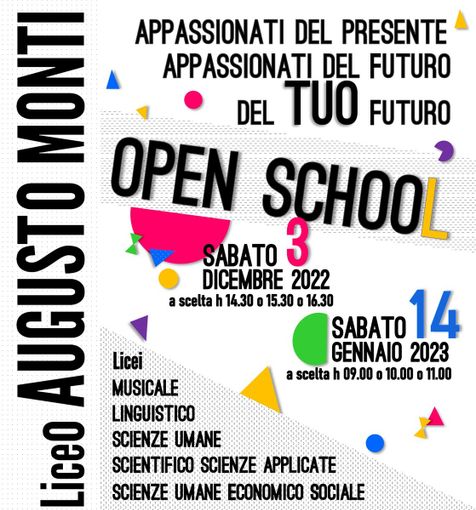 La locandina della giornata di Open School del Monti