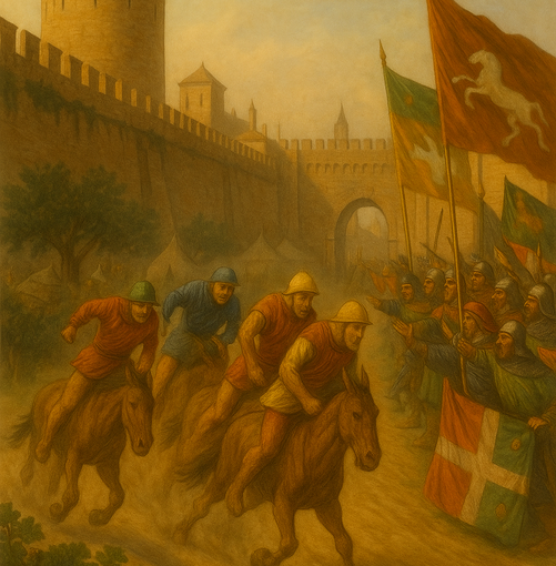 Il Palio del 10 agosto 1275 "immaginato" dall'intelligenza artificiale Il Palio del 10 agosto 1275 "immaginato" dall'intelligenza artificiale