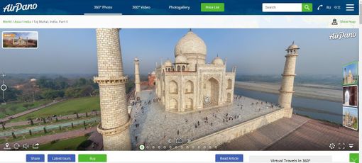Una fotografia a 360° del monumentale Taj Mahal, tratta dal sito AirPiano Una fotografia a 360° del monumentale Taj Mahal, tratta dal sito AirPiano