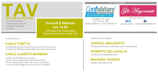 Sì Tav o No Tav? Se ne parla oggi all'Università di Asti con Gli Argonauti e l'associazione Confabitare Sì Tav o No Tav? Se ne parla oggi all'Università di Asti con Gli Argonauti e l'associazione Confabitare