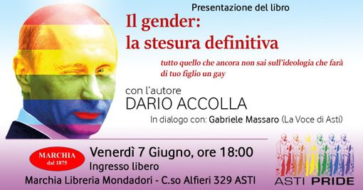 &quot;Il gender: la stesura definitiva&quot;. Incontro con Dario Accolla alle 18 nell'ambito delle iniziative per l'Asti Pride