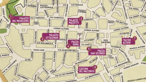La mappa del centro storico di Asti con indicate le aree coinvolte nella manifestazione La mappa del centro storico di Asti con indicate le aree coinvolte nella manifestazione