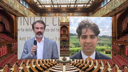 Nel fotomontaggio Andrea Giaccone (immagine a sinistra) e Paolo Romano con, sullo sfondo, l'aula di Montecitorio