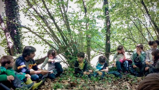 Gruppo di bimbi del progetto Bimbisvegli, nel bosco con il maestro Gruppo di bimbi del progetto Bimbisvegli, nel bosco con il maestro