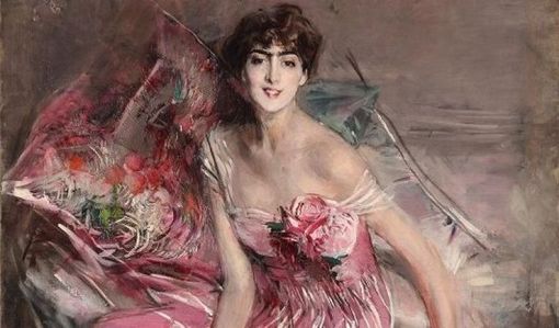 Signora in rosa, opera di Boldini del 1916 Signora in rosa, opera di Boldini del 1916