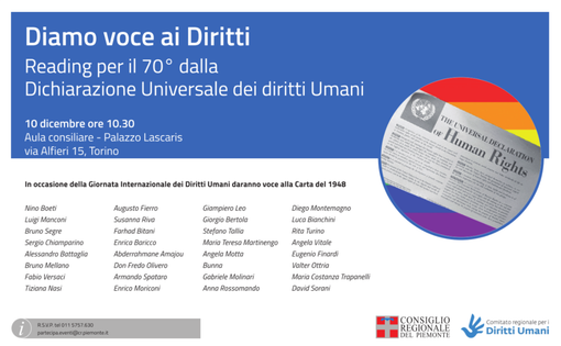 Anche l’astigiana Angela Motta tra i protagonisti del reading celebrativo della Dichiarazione Universale dei Diritti Umani