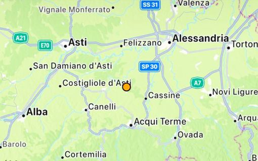 Scossa di terremoto oggi nell'Astigiano, a Bruno, con magnitudo 2.5, ipocentro a 19 chilometri di profondità