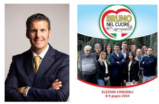 Lucas Bonzo e, nell'immagine di destra, il candidato sindaco con i membri della lista che lo sostiene
