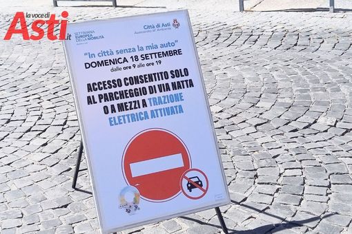 Un cartello di divieto di circolazione esposto in occasione di una iniziativa similare