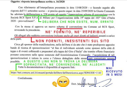 La risposta dell'Amministrazione ritenuta inadeguata da parte del Movimento 5 Stelle