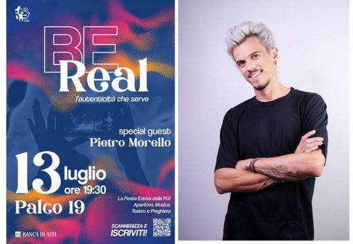 La locandina dell'evento e Pietro Morello, influencer ospite della serata