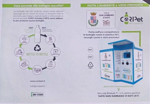 San Damiano: posizionato un eco-compattatore per il riciclo della plastica San Damiano: posizionato un eco-compattatore per il riciclo della plastica