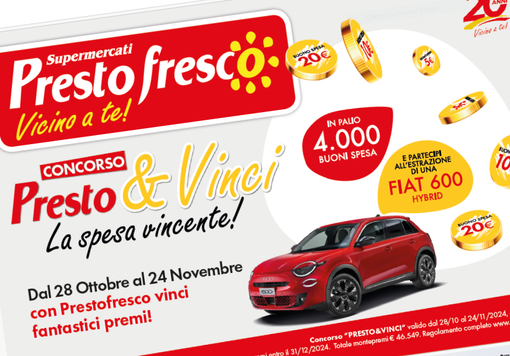 Prestrofresco, per ringraziare i clienti di 20 anni di fiducia, mette in palio una Fiat 600 1.2 Hybrid 100 CV Prestrofresco, per ringraziare i clienti di 20 anni di fiducia, mette in palio una Fiat 600 1.2 Hybrid 100 CV