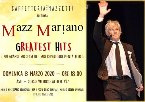 Lasciamoci "contagiare" da mistero e bellezza. Alla caffetteria Mazzetti domenica 8 marzo c'è il mentalista Mazz Mariano