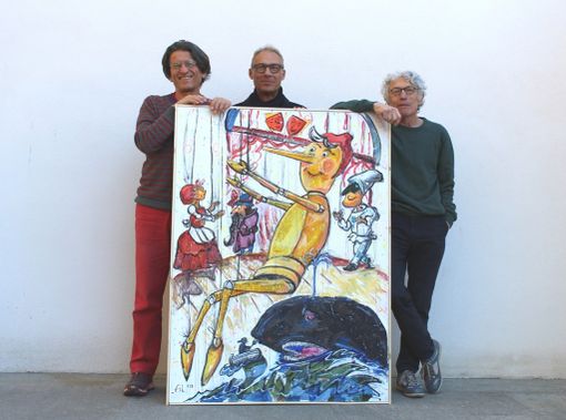 Pinsoglio (al centro), ritratto con Graziano Delmastro (alla sua destra) e Gianfranco Miroglio