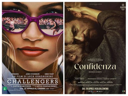 Collage fotografico con i poster dei  nuovi film di Luca Guadagnino e Daniele Luchetti