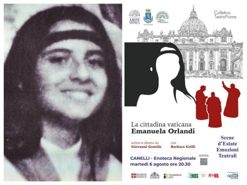 La celebre foto di Emanuela Orlandi usata durante le sue ricerche post scomparsa, ha ispirato anche la locandina dello spettacolo (immagine a destra) La celebre foto di Emanuela Orlandi usata durante le sue ricerche post scomparsa, ha ispirato anche la locandina dello spettacolo (immagine a destra)