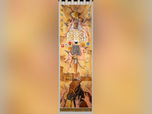 Siena: svelato il Drapellone di Riccardo Manganelli, mercoledì sera la carriera. Tutti i cavalli delle prove attesi in piazza del Campo