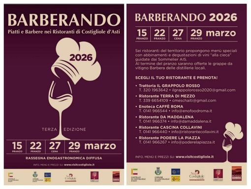 A Costigliole quattro appuntamenti per celebrare la Barbera e la cucina locale