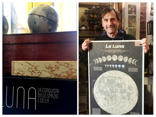 Il mappamondo di latta entrato quest'anno nel Museo e, a fine articolo, Tomalino con una mappa lunare del 1969