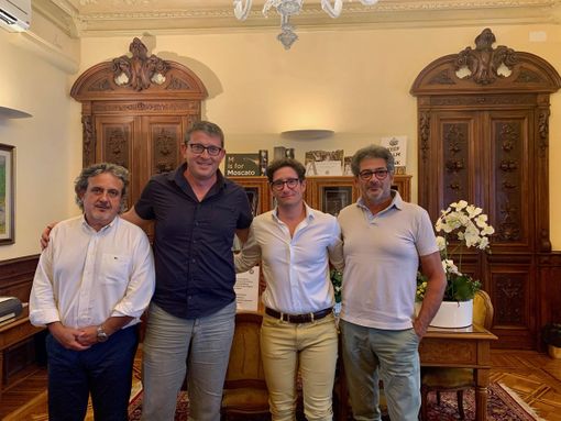 Da sinistra Marco Pippione, Alessandro Durando, Giacomo Pondini, Ivano Andreos al termine dell’incontro alla Casa dell’Asti.